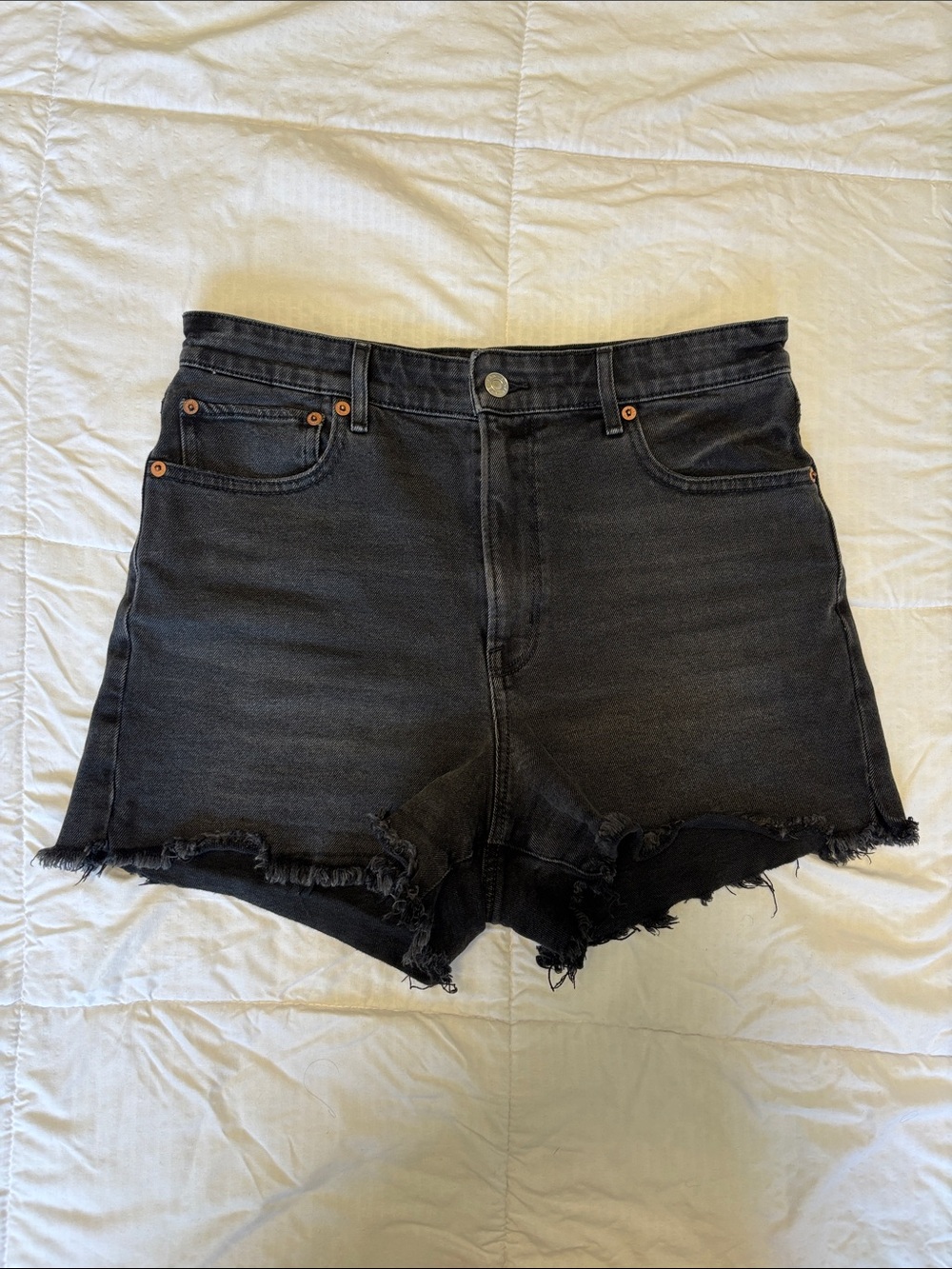 American Eagle Outfitters Black High-Rise Distressed Denim Shorts